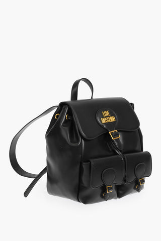 LOVE faux leather multi-pocket backpack with golden details