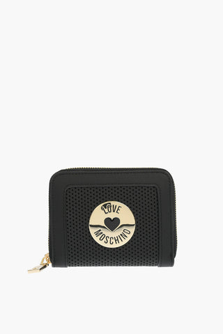 LOVE perforated faux leather wallet with golden zip closure
