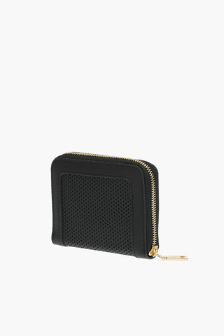 LOVE perforated faux leather wallet with golden zip closure