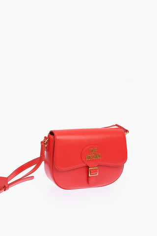 LOVE solid color faux leather saddle bag with embossed logo
