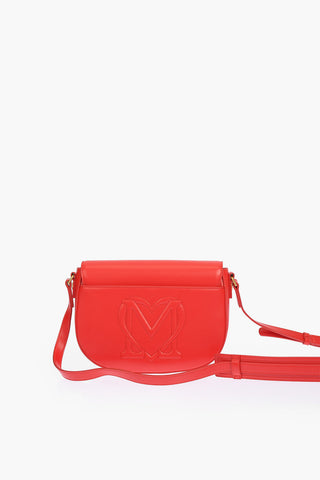 LOVE solid color faux leather saddle bag with embossed logo