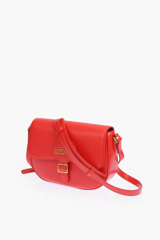 LOVE solid color faux leather saddle bag with embossed logo