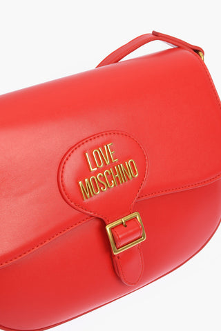 LOVE solid color faux leather saddle bag with embossed logo