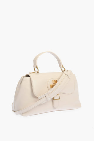 LOVE solid color faux leather handle bag with removable shoulder strap