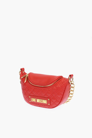 LOVE quilted faux leather shoulder bag with golden chain