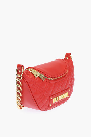 LOVE quilted faux leather shoulder bag with golden chain