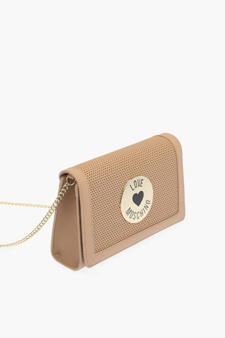 LOVE perforated detail faux leather crossbody bag