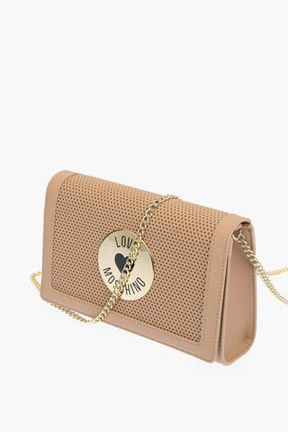 LOVE perforated detail faux leather crossbody bag