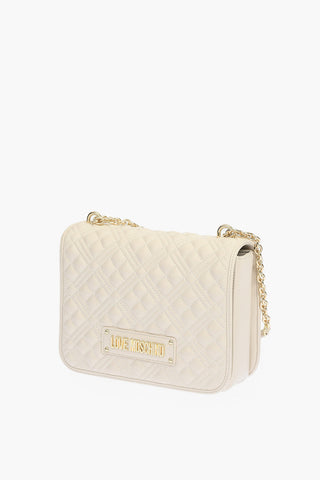 LOVE golden details quilted faux leather flap bag