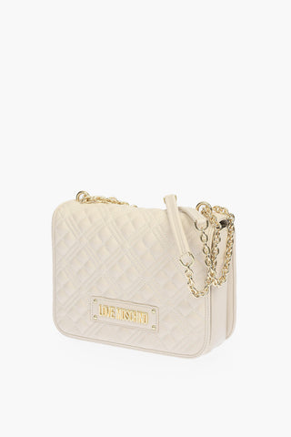 LOVE golden details quilted faux leather flap bag