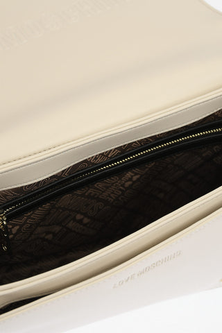LOVE golden details quilted faux leather flap bag