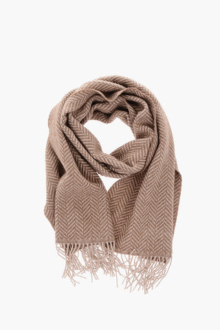 plain herringbone silk and cashmere scarf with fringes
