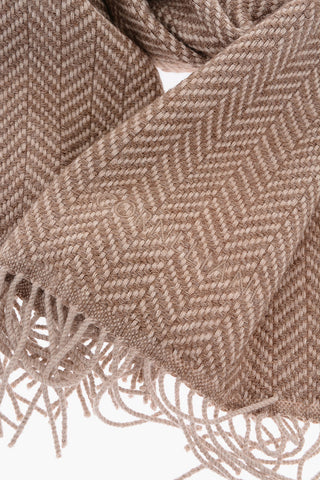 plain herringbone silk and cashmere scarf with fringes