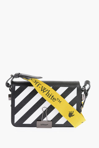 diagonal stripes patterned saffiano leather bag with industrial shoulder strap