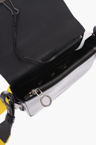 diagonal stripes patterned saffiano leather bag with industrial shoulder strap