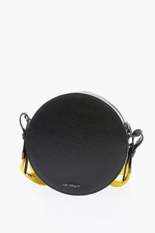 diagonal stripe patterned round shape saffiano leather crossbody bag