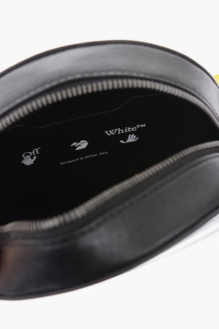 diagonal stripe patterned round shape saffiano leather crossbody bag