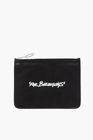 leather Quote-motif flat mini pouch