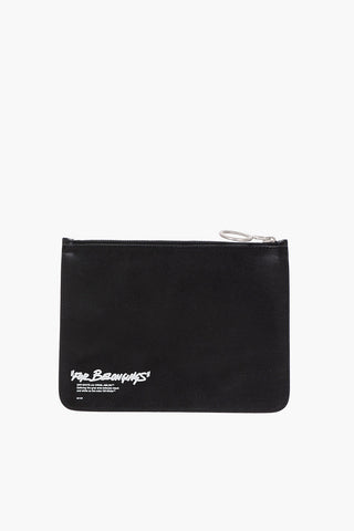 leather Quote-motif flat mini pouch