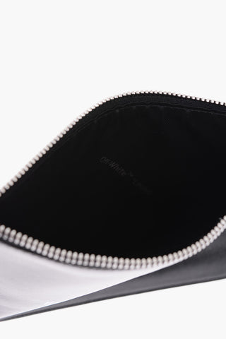 leather Quote-motif flat mini pouch