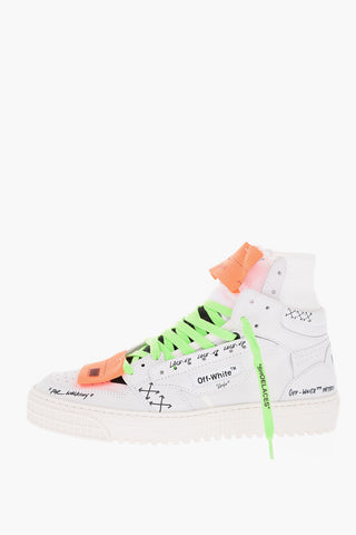 leather OFF COURT high-to sneakers with fluo details