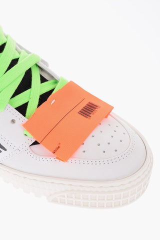 leather OFF COURT high-to sneakers with fluo details