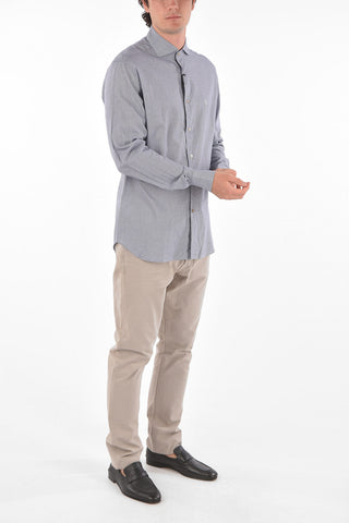 ID Micro-Houndstooth Motif Cotton Shirt