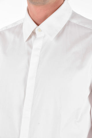 Poplin Cotton Shirt with Double French Cuffs and Hidden Button Closure