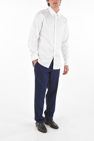 Poplin Cotton Shirt with Double French Cuffs and Hidden Button Closure