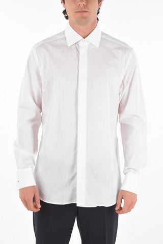 Poplin Shirt with Double French Cuffs and Hidden Button Fastening