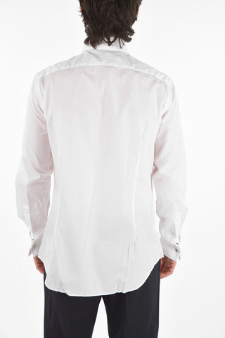Poplin Shirt with Double French Cuffs and Hidden Button Fastening