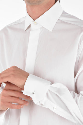 Poplin Shirt with Double French Cuffs and Hidden Button Fastening