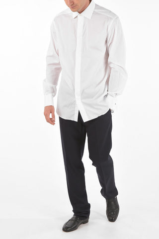 Poplin Shirt with Double French Cuffs and Hidden Button Fastening