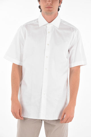 Twill Cotton Short-sleeve Shirt with Standard Collar