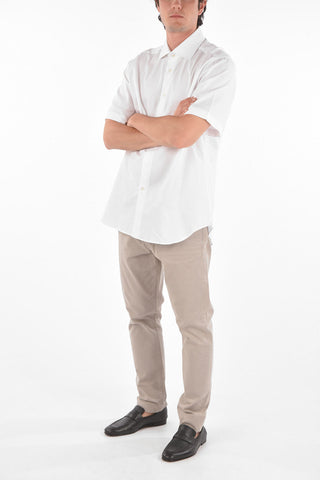Twill Cotton Short-sleeve Shirt with Standard Collar