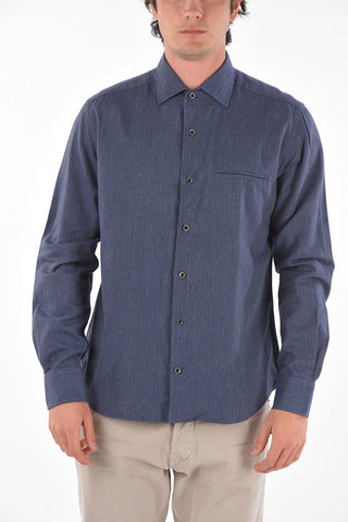 ID Breast-pocket Herringbone Cotton Shirt