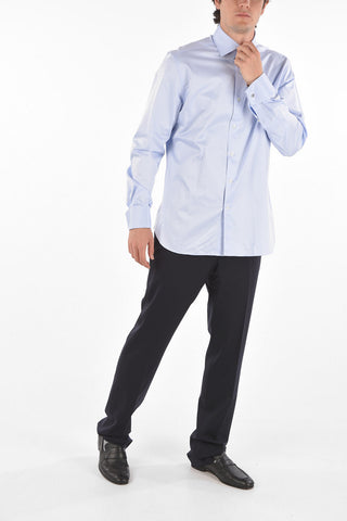 Camicia in Cotone Twill con Collo Francese