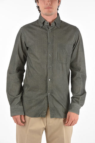 ID Camicia Button-down in Velluto a Coste con Motivo Geometrico