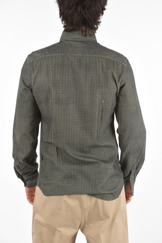 ID Camicia Button-down in Velluto a Coste con Motivo Geometrico