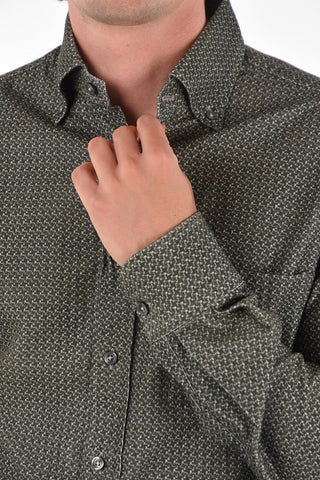 ID Camicia Button-down in Velluto a Coste con Motivo Geometrico