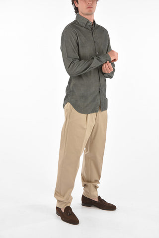 ID Camicia Button-down in Velluto a Coste con Motivo Geometrico