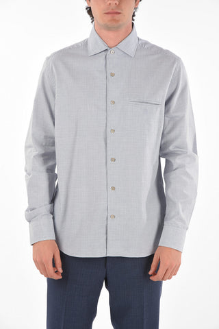 ID Breast-pocket Micro-Houndstooth Motif Cotton Shirt