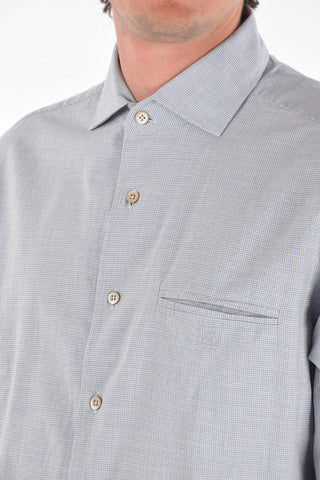 ID Breast-pocket Micro-Houndstooth Motif Cotton Shirt