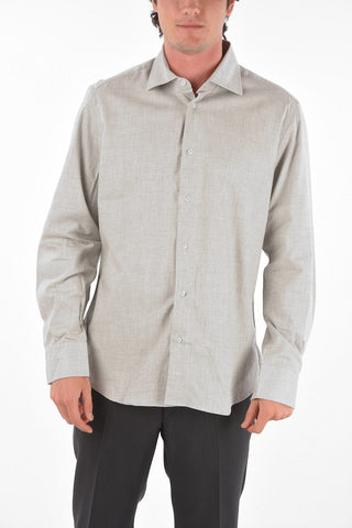 ID Camicia in Cotone Herringbone con Collo Francese
