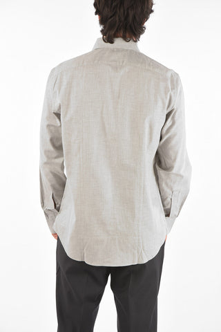 ID Camicia in Cotone Herringbone con Collo Francese