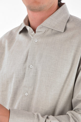 ID Camicia in Cotone Herringbone con Collo Francese