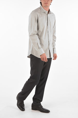ID Camicia in Cotone Herringbone con Collo Francese
