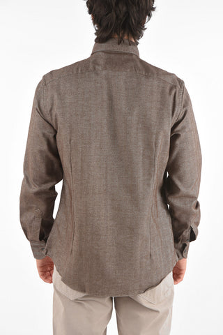 Button-down Collar Herringbone Cotton Shirt