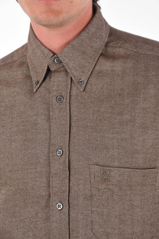 Button-down Collar Herringbone Cotton Shirt