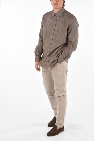 Button-down Collar Herringbone Cotton Shirt